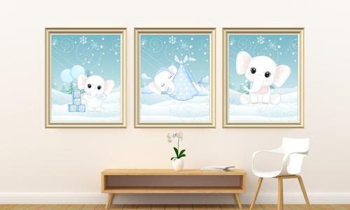 cute baby elephant art set of 3