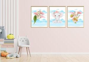 cute elephant art prints set