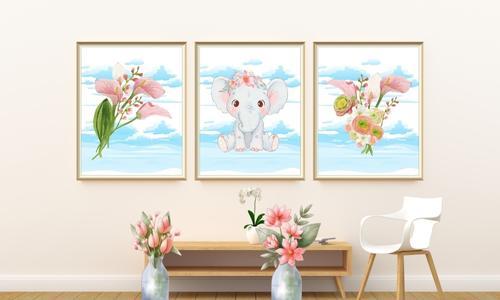 cute elephant art prints set of 3