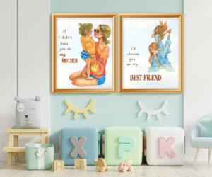 mother and child art set of two